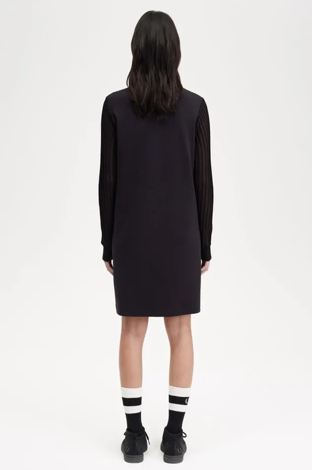 Women Sheer Sleeve Mock Neck Dress Black Fred Perry Dresses
