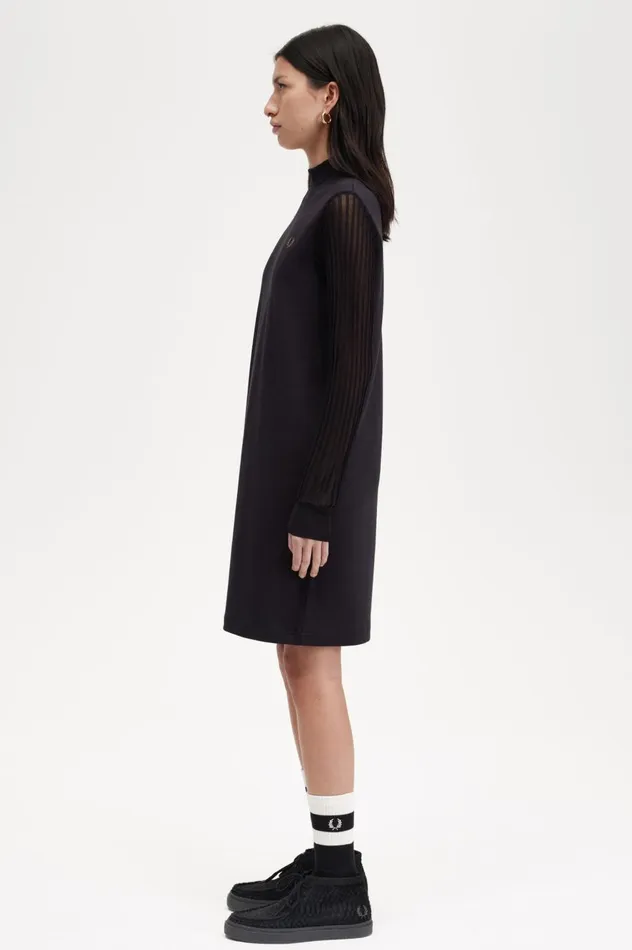 Women Sheer Sleeve Mock Neck Dress Black Fred Perry Dresses