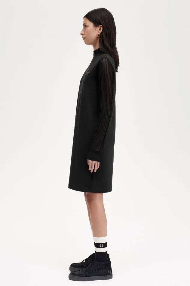 Women Sheer Sleeve Mock Neck Dress Black Fred Perry Dresses