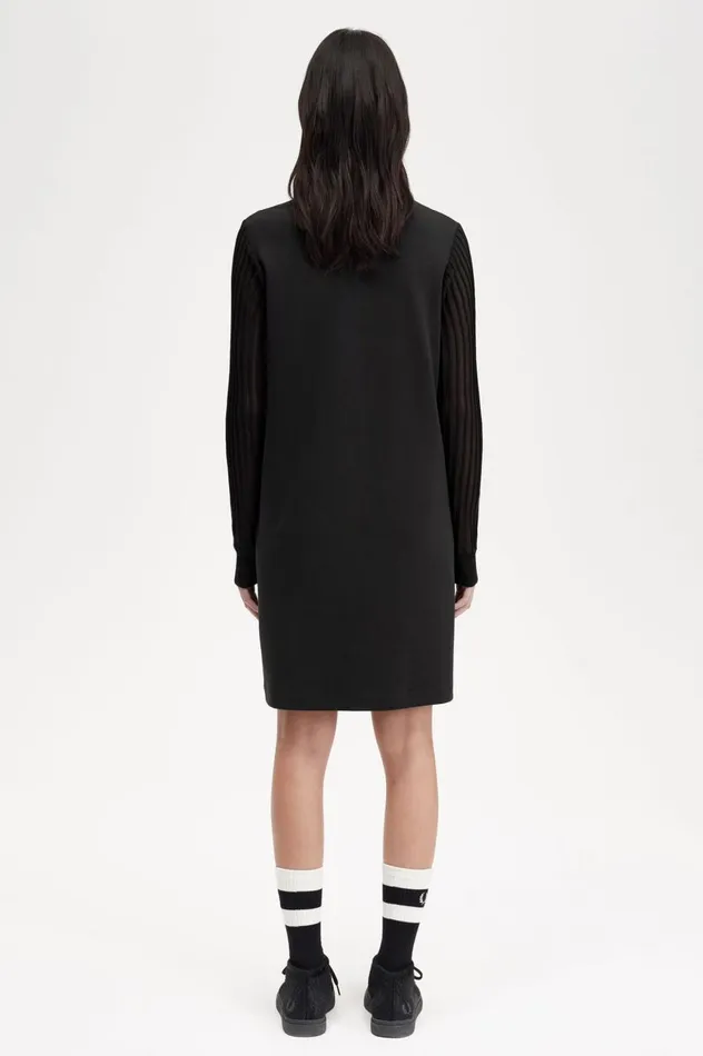 Women Sheer Sleeve Mock Neck Dress Black Fred Perry Dresses