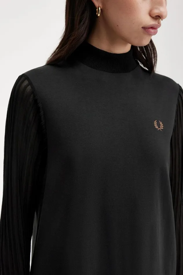 Women Sheer Sleeve Mock Neck Dress Black Fred Perry Dresses