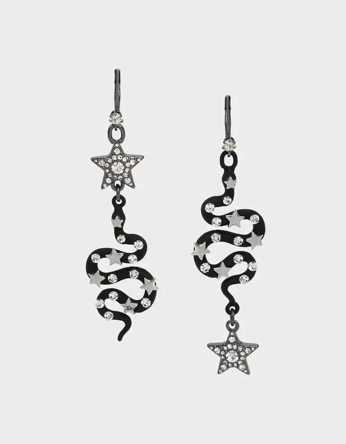 Women SHINE BRIGHT STAR SNAKE DROP EARRINGS RHINESTONE Betsey Johnson