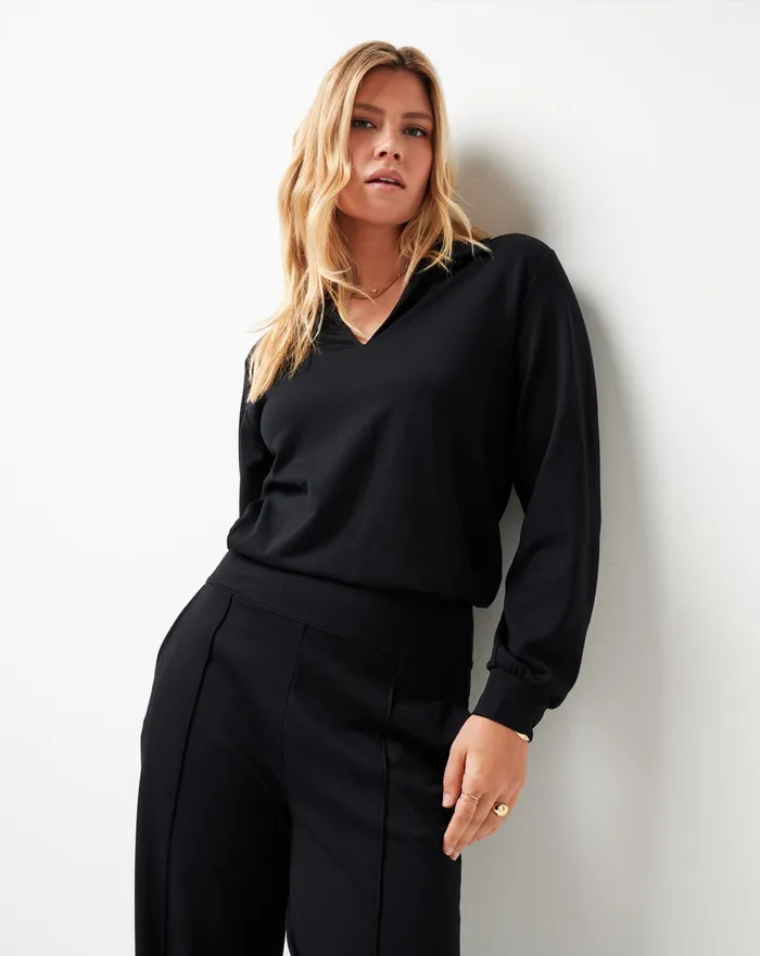 Women Shirts and Tops TravisMathew SPA DAY FRIDAY PONTE TOP Black