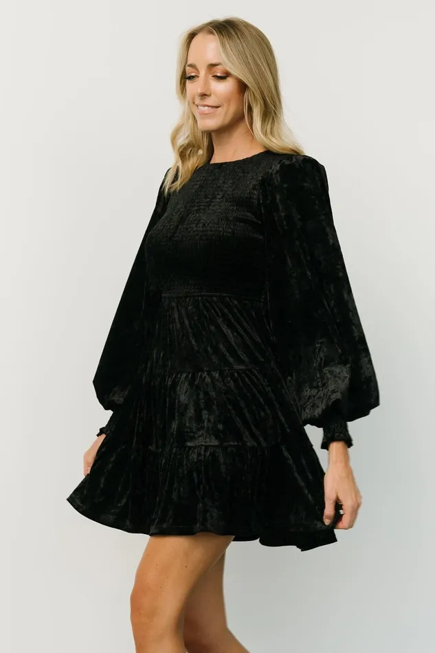 Women Short Dresses Baltic Born Kele Crushed Velvet Mini Dress Black