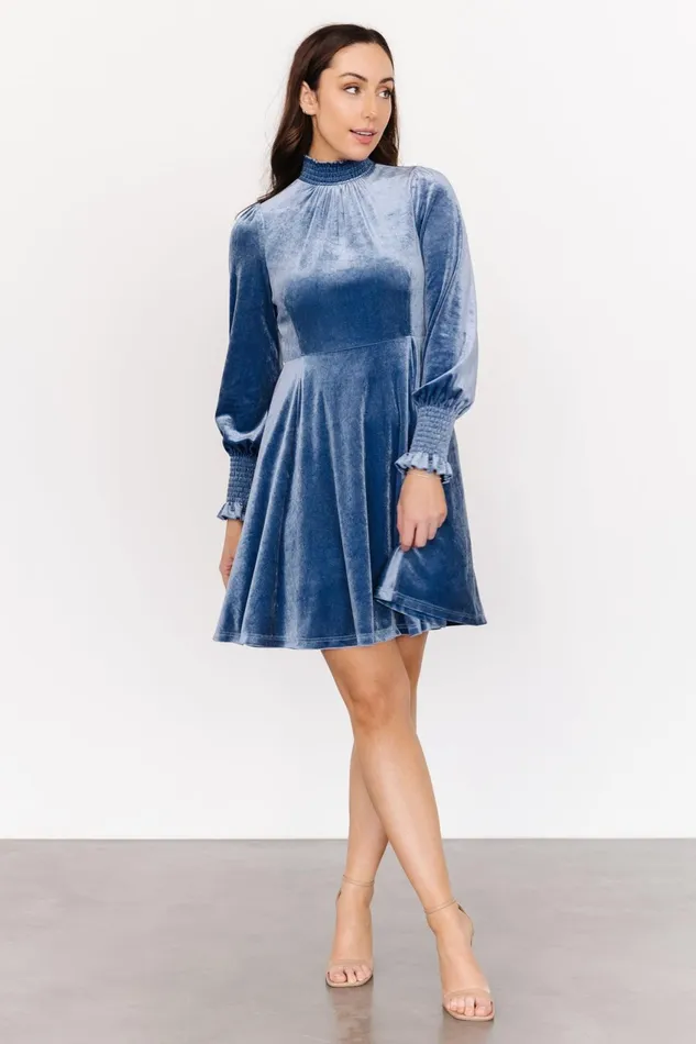 Women Short Dresses Baltic Born Tina Velvet Short Dress Blue