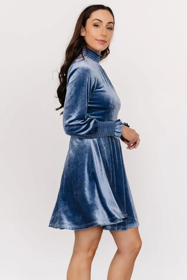 Women Short Dresses Baltic Born Tina Velvet Short Dress Blue Women Short Dresses Baltic Born Tina Velvet Short Dress Blue