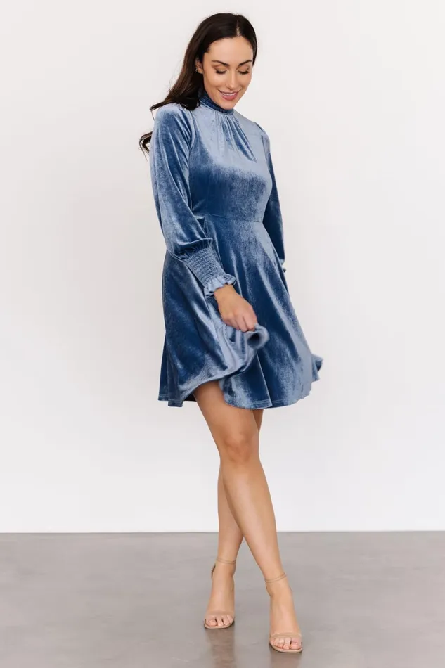 Women Short Dresses Baltic Born Tina Velvet Short Dress Blue Women Short Dresses Baltic Born Tina Velvet Short Dress Blue