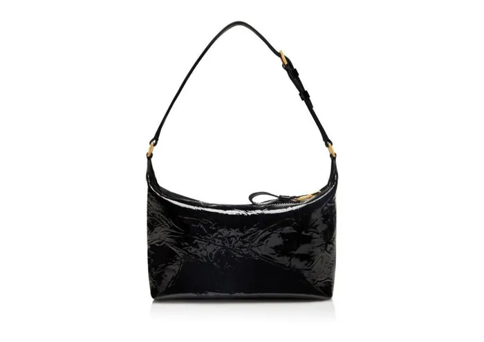 Women Shoulder Bags Tom Ford Crinkled Patent Leather Label Medium Pouch Black Women Shoulder Bags Tom Ford Crinkled Patent Leather Label Medium Pouch Black
