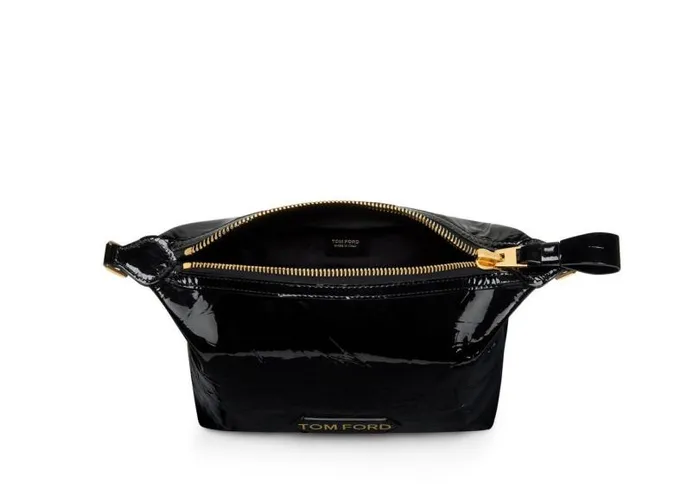 Women Shoulder Bags Tom Ford Crinkled Patent Leather Label Medium Pouch Black Women Shoulder Bags Tom Ford Crinkled Patent Leather Label Medium Pouch Black