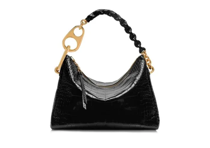 Women Shoulder Bags Tom Ford Shiny Stamped Crocodile Leather Carine Large Hobo Black Women Shoulder Bags Tom Ford Shiny Stamped Crocodile Leather Carine Large Hobo Black
