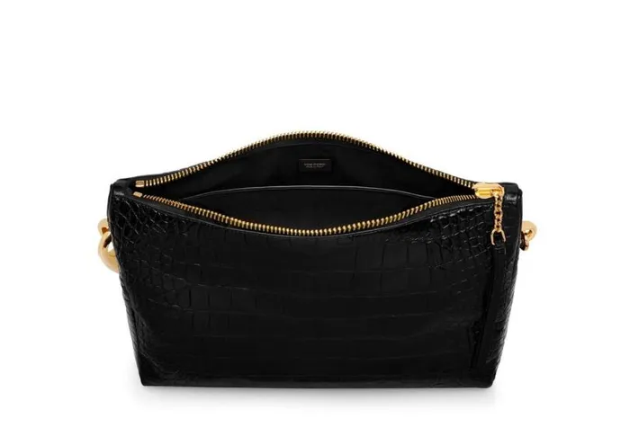 Women Shoulder Bags Tom Ford Shiny Stamped Crocodile Leather Carine Large Hobo Black Women Shoulder Bags Tom Ford Shiny Stamped Crocodile Leather Carine Large Hobo Black