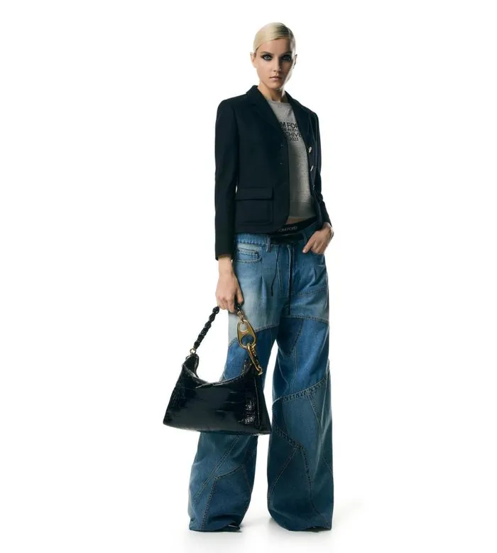 Women Shoulder Bags Tom Ford Shiny Stamped Crocodile Leather Carine Large Hobo Black Women Shoulder Bags Tom Ford Shiny Stamped Crocodile Leather Carine Large Hobo Black