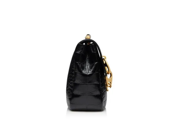 Women Shoulder Bags Tom Ford Stamped Croc Leather Carine Large Shoulder Bag Black Women Shoulder Bags Tom Ford Stamped Croc Leather Carine Large Shoulder Bag Black