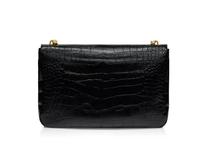 Women Shoulder Bags Tom Ford Stamped Croc Leather Carine Large Shoulder Bag Black Women Shoulder Bags Tom Ford Stamped Croc Leather Carine Large Shoulder Bag Black