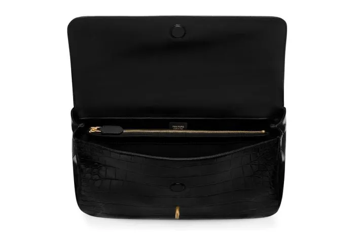 Women Shoulder Bags Tom Ford Stamped Croc Leather Carine Large Shoulder Bag Black Women Shoulder Bags Tom Ford Stamped Croc Leather Carine Large Shoulder Bag Black