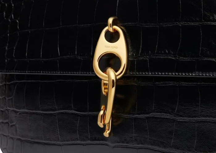 Women Shoulder Bags Tom Ford Stamped Croc Leather Carine Large Shoulder Bag Black Women Shoulder Bags Tom Ford Stamped Croc Leather Carine Large Shoulder Bag Black