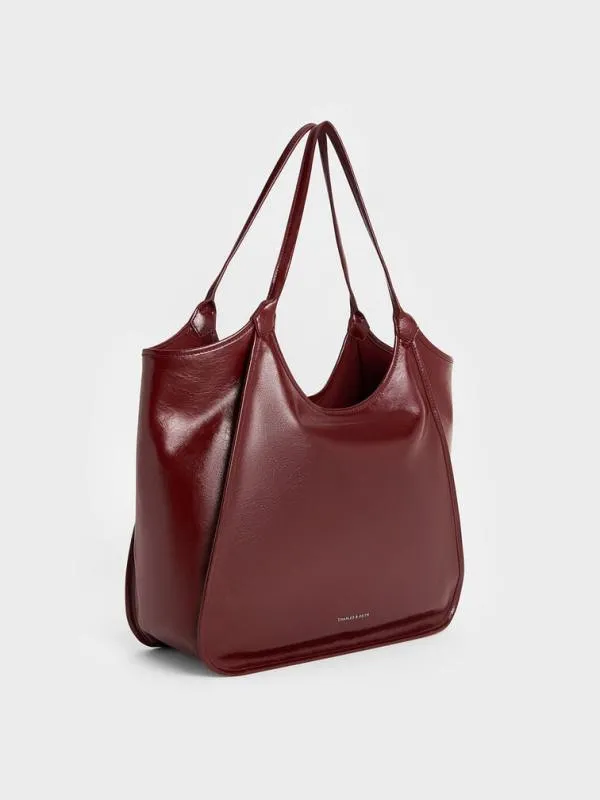 Women Sianna CrinkleEffect Slouchy Tote Bag 8211 Burgundy CHARLES and KEITH Slouchy Bags