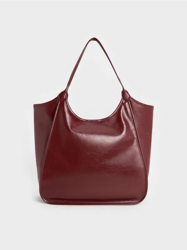Women Sianna CrinkleEffect Slouchy Tote Bag 8211 Burgundy CHARLES and KEITH Slouchy Bags