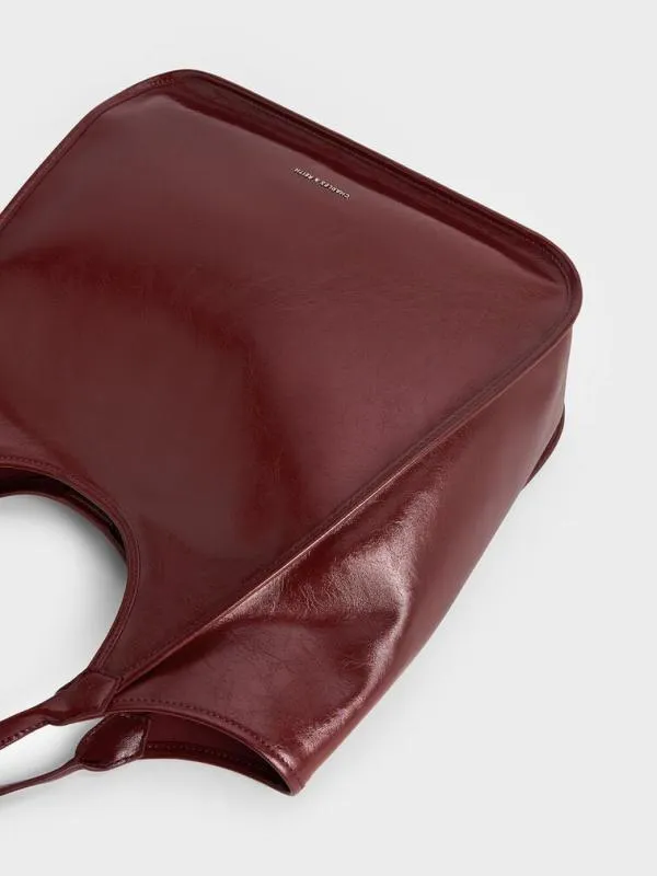 Women Sianna CrinkleEffect Slouchy Tote Bag 8211 Burgundy CHARLES and KEITH Slouchy Bags