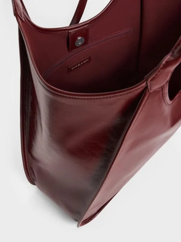 Women Sianna CrinkleEffect Slouchy Tote Bag 8211 Burgundy CHARLES and KEITH Slouchy Bags