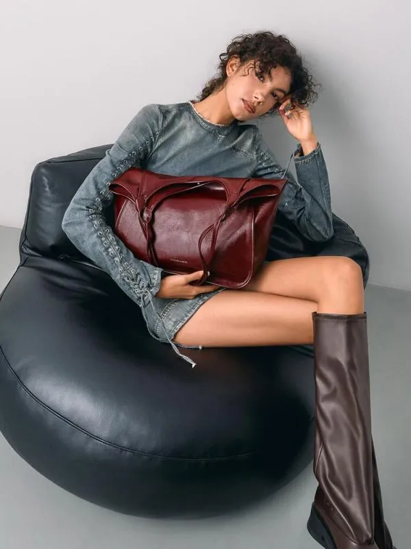 Women Sianna CrinkleEffect Slouchy Tote Bag 8211 Burgundy CHARLES and KEITH Slouchy Bags