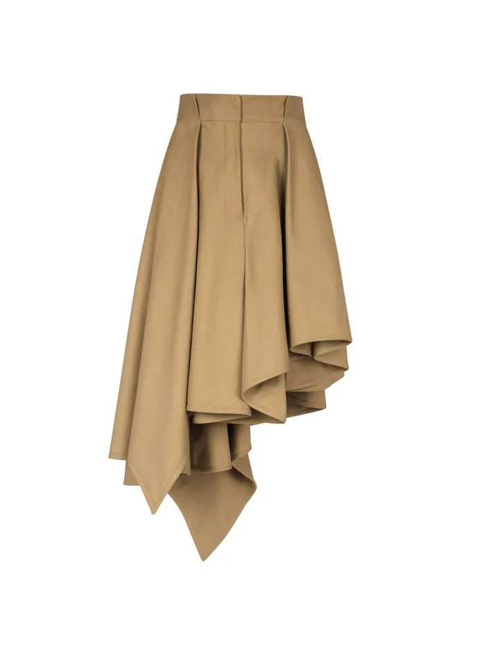 Women Skirts Balmain Asymmetric Pleated Cotton Skirt Beige