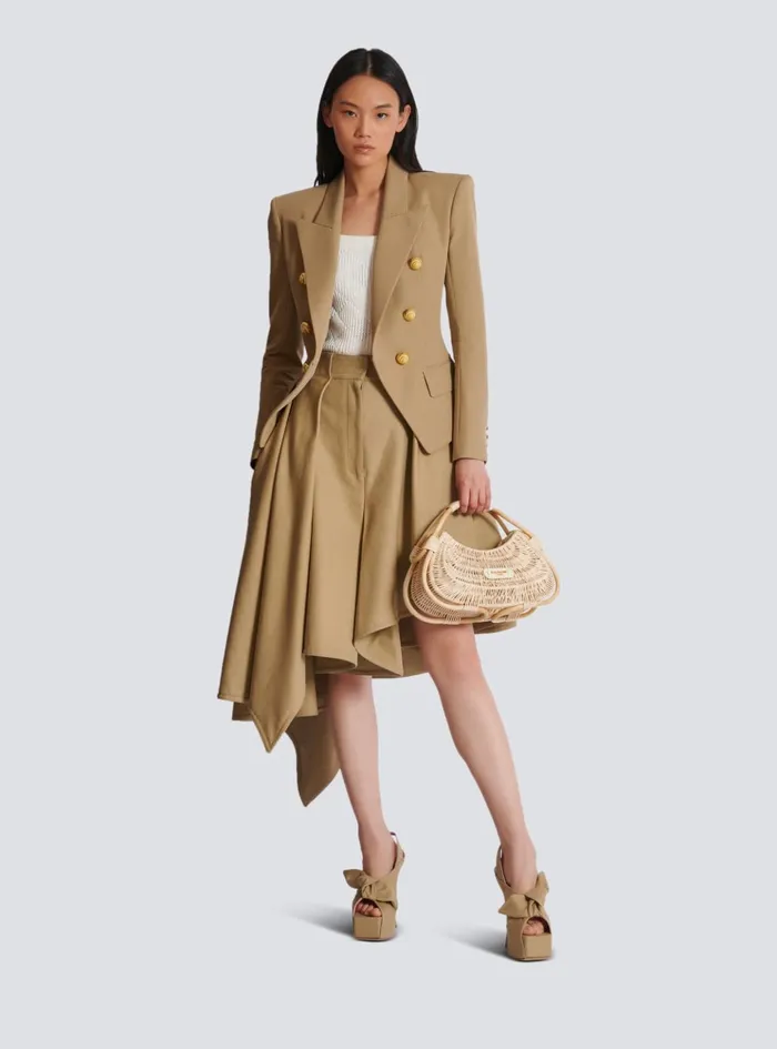 Women Skirts Balmain Asymmetric Pleated Cotton Skirt Beige
