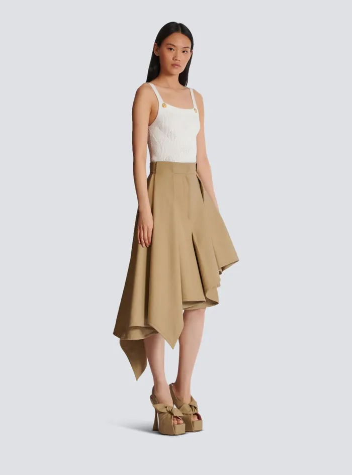 Women Skirts Balmain Asymmetric Pleated Cotton Skirt Beige