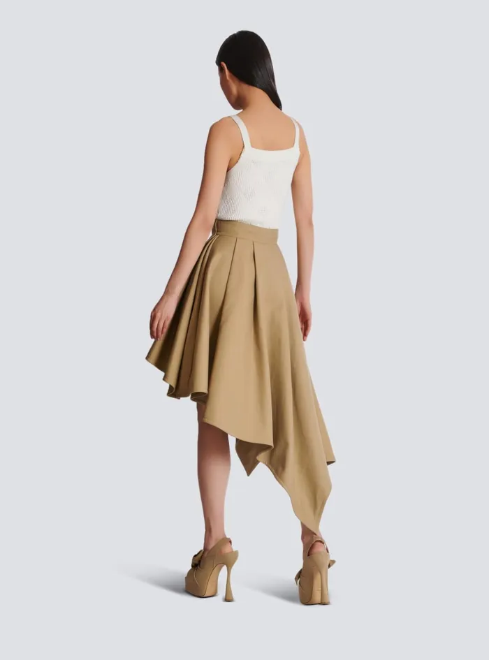 Women Skirts Balmain Asymmetric Pleated Cotton Skirt Beige