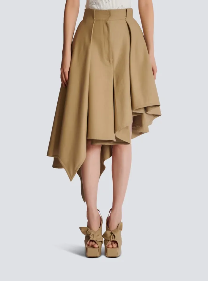 Women Skirts Balmain Asymmetric Pleated Cotton Skirt Beige