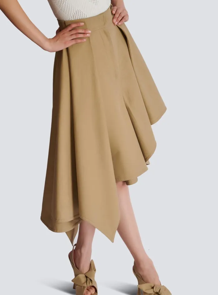 Women Skirts Balmain Asymmetric Pleated Cotton Skirt Beige