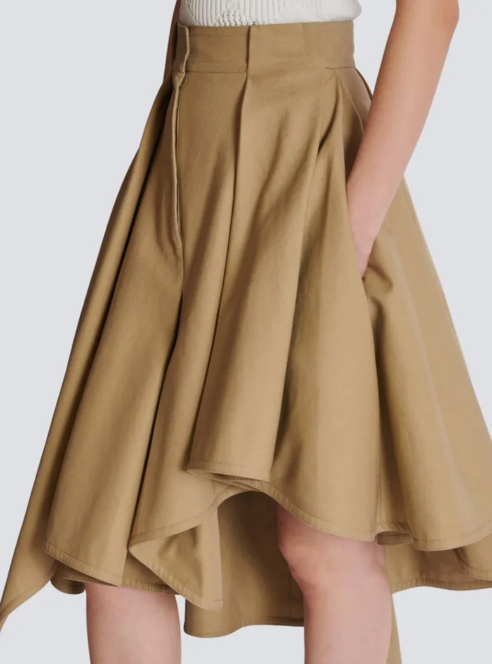 Women Skirts Balmain Asymmetric Pleated Cotton Skirt Beige