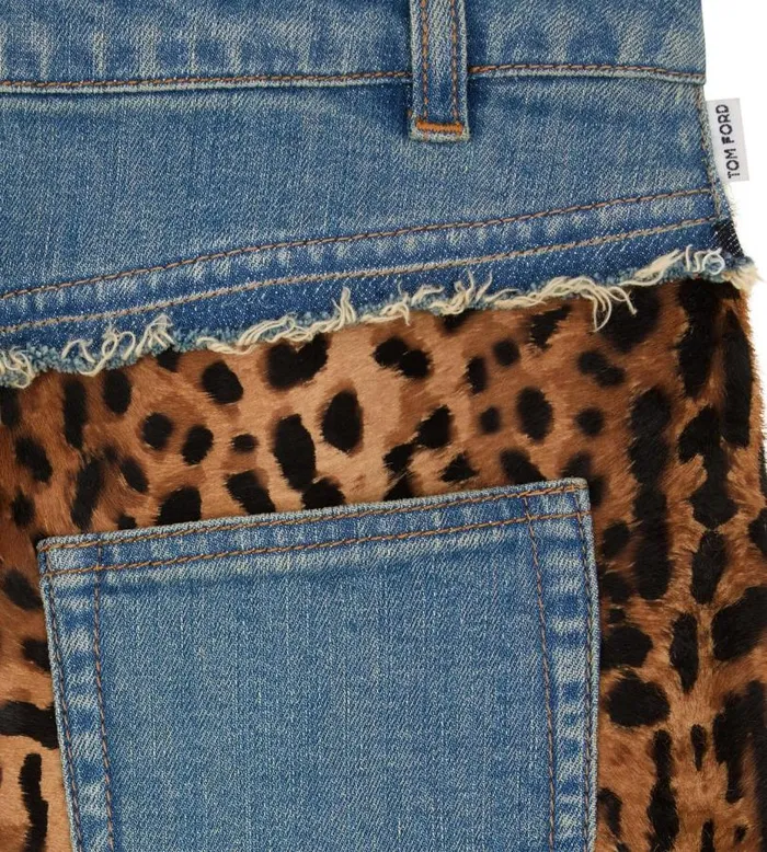 Women Skirts Tom Ford Denim and Calf Hair Pencil Skirt Indigo Beigebrown Women Skirts Tom Ford Denim and Calf Hair Pencil Skirt Indigo Beigebrown