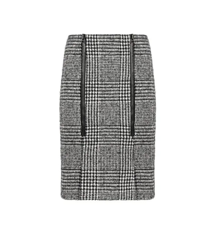 Women Skirts Tom Ford Wool Zipped Pencil Skirt Chalk and Black
