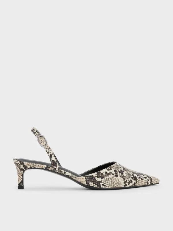 Women SnakePrint PointedToe Slingback Kitten Heels 8211 Animal Print Natural CHARLES and KEITH Heels Women SnakePrint PointedToe Slingback Kitten Heels 8211 Animal Print Natural CHARLES and KEITH Heels