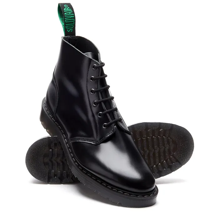 Women Solovair Astronaut Boots Black HiShine 6 Eye Derby Boot