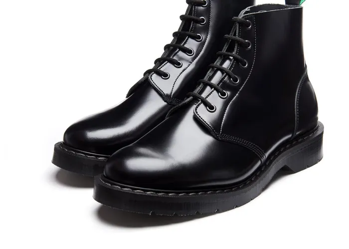 Women Solovair Astronaut Boots Black HiShine 6 Eye Derby Boot