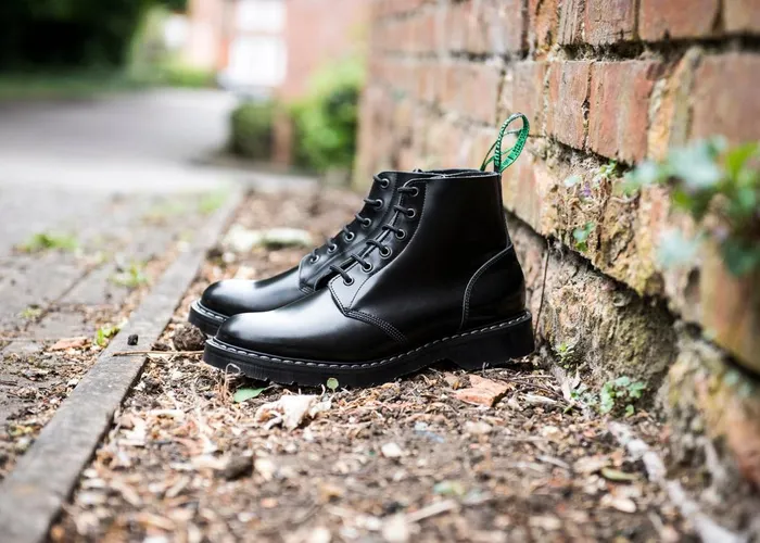 Women Solovair Astronaut Boots Black HiShine 6 Eye Derby Boot