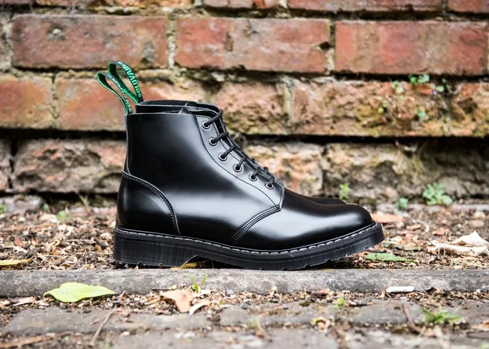 Women Solovair Astronaut Boots Black HiShine 6 Eye Derby Boot