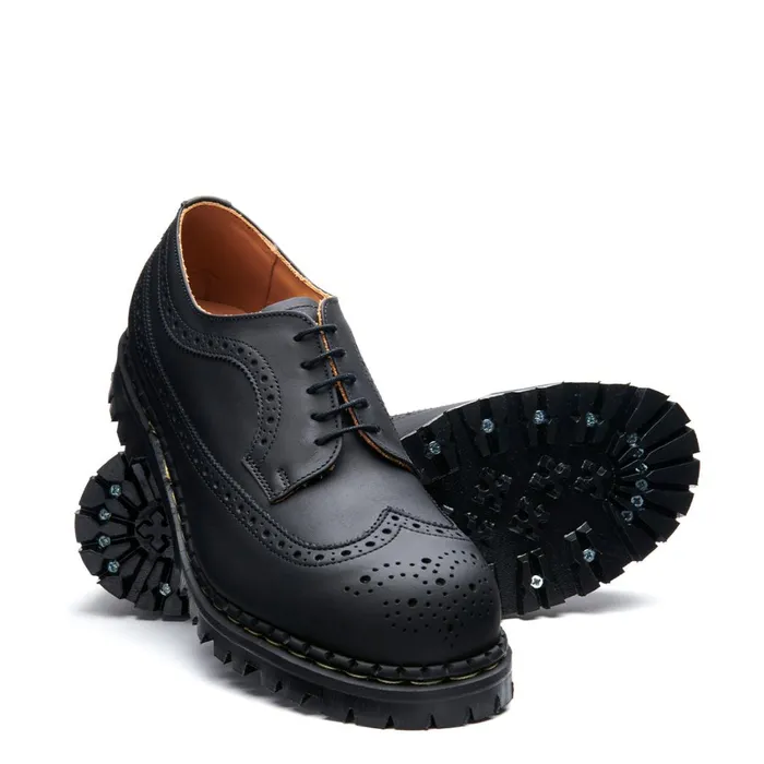 Women Solovair Brogue Shoes Black Greasy Steel Toe American Brogue Shoe