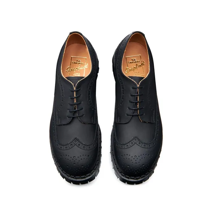 Women Solovair Brogue Shoes Black Greasy Steel Toe American Brogue Shoe