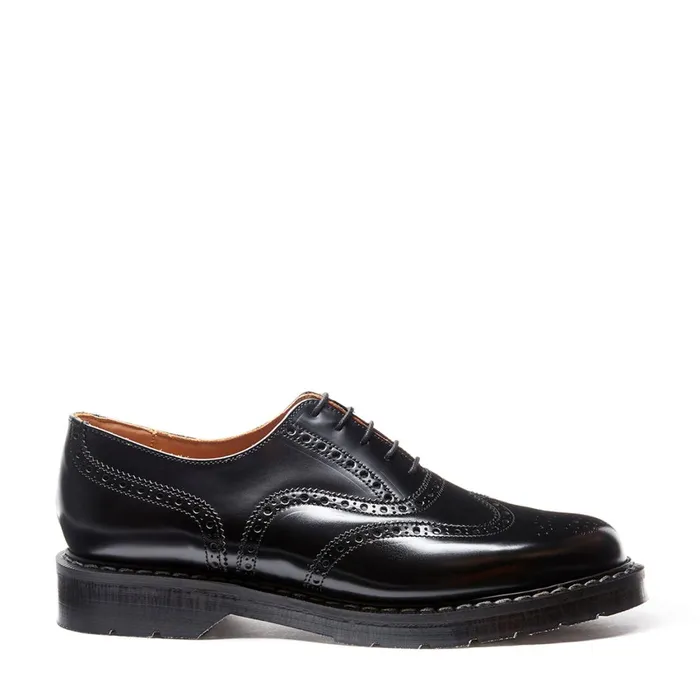 Women Solovair Brogue Shoes Black HiShine English Brogue Shoe