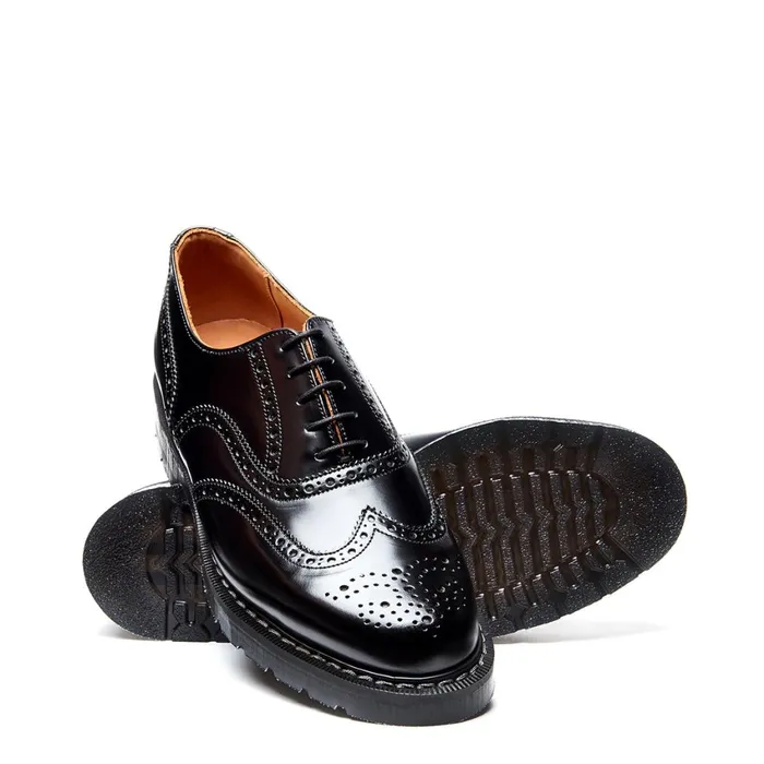 Women Solovair Brogue Shoes Black HiShine English Brogue Shoe
