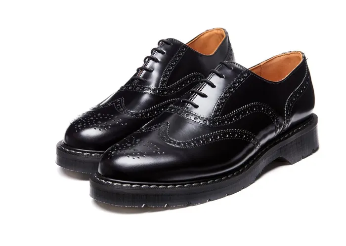 Women Solovair Brogue Shoes Black HiShine English Brogue Shoe