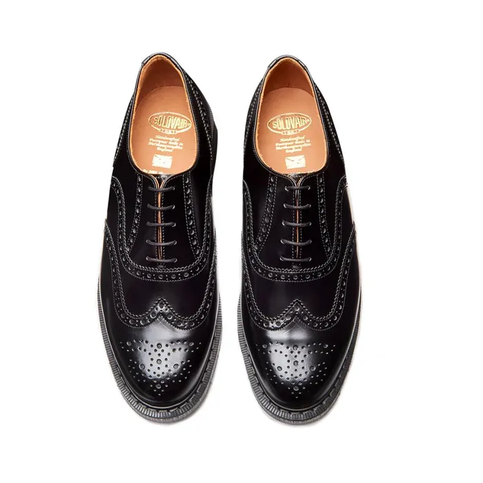 Women Solovair Brogue Shoes Black HiShine English Brogue Shoe