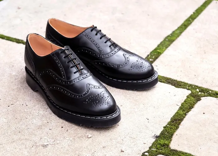 Women Solovair Brogue Shoes Black HiShine English Brogue Shoe