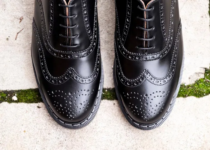 Women Solovair Brogue Shoes Black HiShine English Brogue Shoe