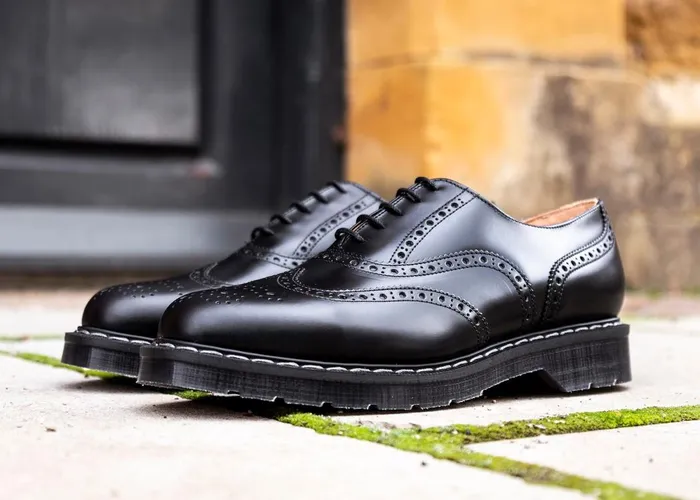 Women Solovair Brogue Shoes Black HiShine English Brogue Shoe