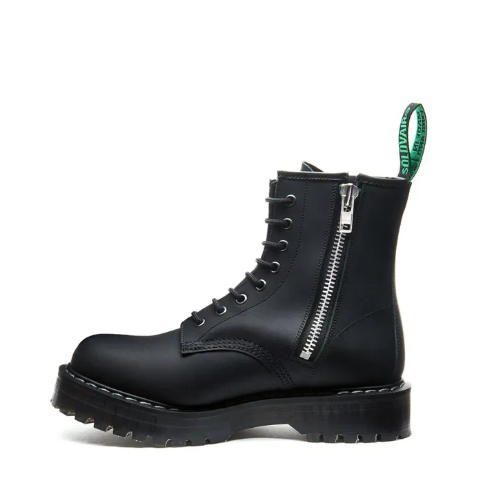 Women Solovair Derby Boots Black Greasy 8 Eye Zipped Platform Derby Boot