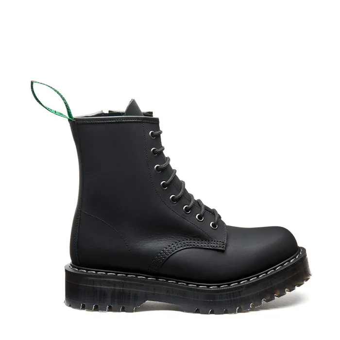 Women Solovair Derby Boots Black Greasy 8 Eye Zipped Platform Derby Boot